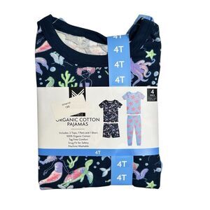 NWT Members Mark Girls Blue 2 Cotton Pajama Sets Sea Creatures & Stars - Size 4T